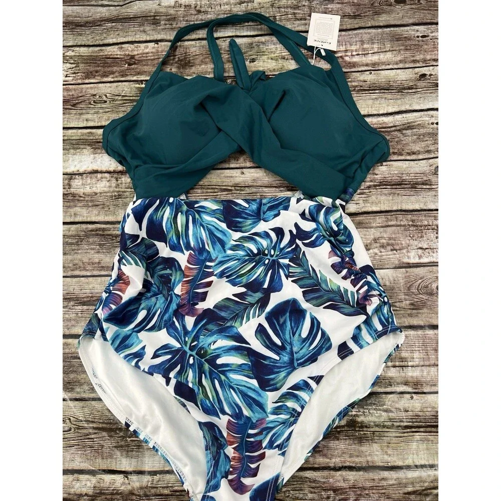Eomenie Halter Conservative One-Piece Cutout Swimsuit Women's Size 2XL